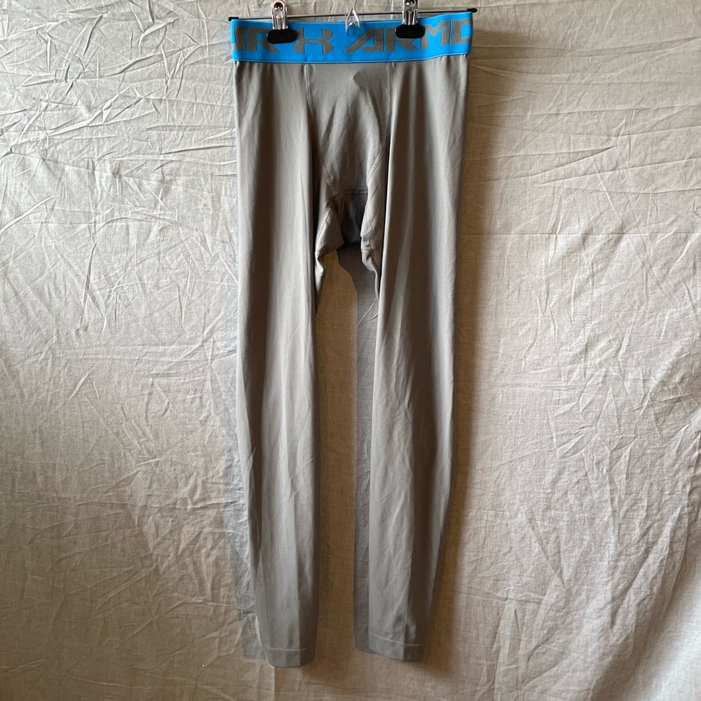 Under Armour Gray heat gear Leggings with Blue Waistband